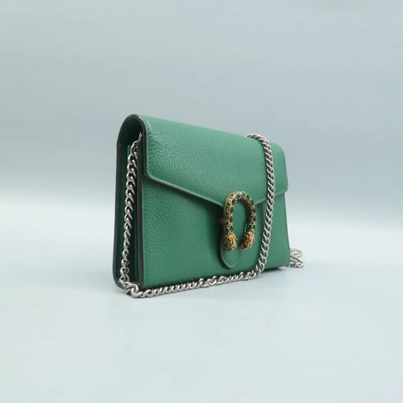 Authentic GUCCI Dionysus Chain Wallet Green Leather Shoulder Bag 1020-062824 - Picture 3 of 12